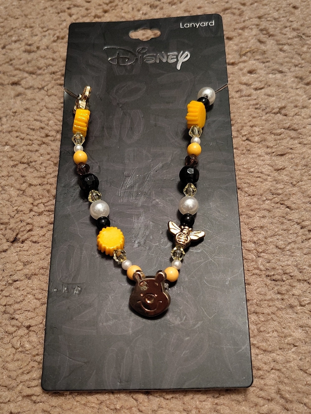 Disney Winnie the Pooh Charm Beaded Lanyard - Yellow, Black, Gold & Pearl